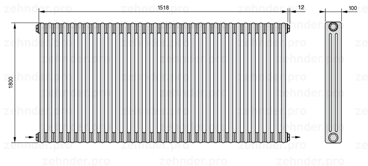 Схема (чертеж) Радиатор Zehnder Charleston 3180/33 №2670 Technoline TL
